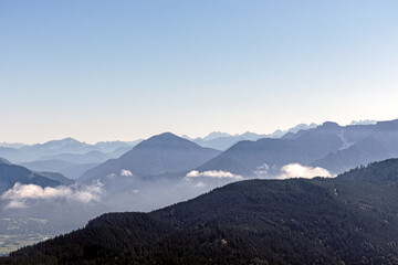 Blick vom Gipfel des Hinteren Hoernles auf die Bayerischen Alpen, Bayern, Deutschland, Europa