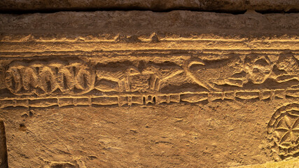 Sarcophagus with Ark of the Covenant carved relief in the Cave of the coffins at Bet She'arim in...