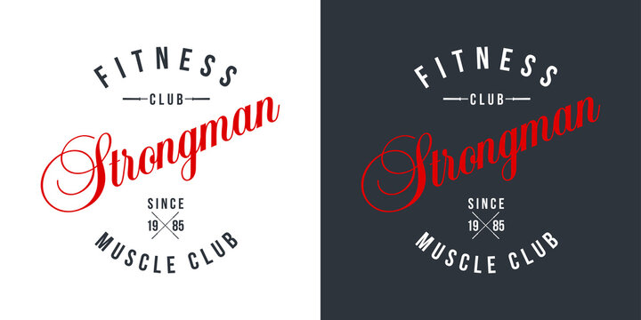 logo athletic club for bodybuilding, powerlifting, weightlifting, crossfit and fitness training. Barbell club logo vintage design isolated on background. Emblem for gym and heavy training of strongman