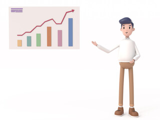 3D character with young businessman working