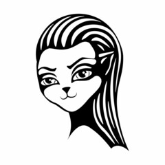 Cat woman tattoo template. Vector illustration