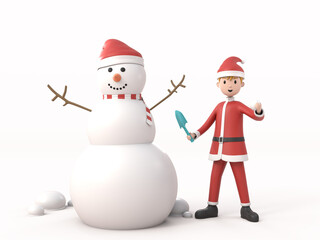 3D Character Santa Claus with a snowman