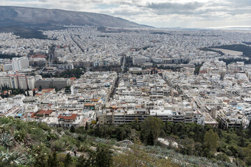 Panoramic view of the city of Athens from Lycabettus hill, Greece