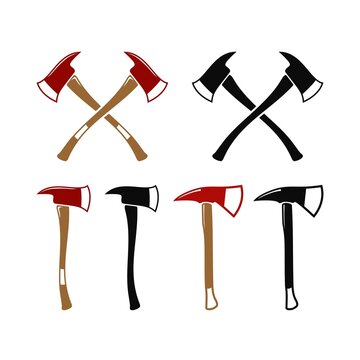 Cross Axe, Lumberjack Firefighter wooden axes collection logo design