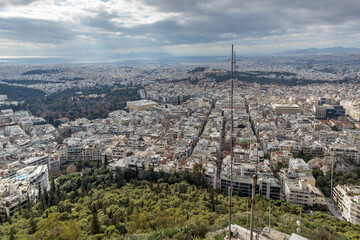 Panoramic view of the city of Athens from Lycabettus hill, Greece