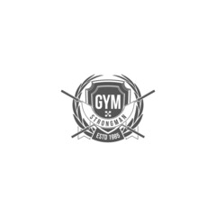 logo athletic club for bodybuilding, powerlifting, weightlifting, crossfit and fitness training. Barbell club logo vintage design isolated on background. Emblem for gym and heavy training of strongman