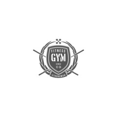 logo athletic club for bodybuilding, powerlifting, weightlifting, crossfit and fitness training. Barbell club logo vintage design isolated on background. Emblem for gym and heavy training of strongman