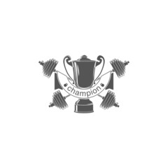 logo athletic club for bodybuilding, powerlifting, weightlifting, crossfit and fitness training. Barbell club logo vintage design isolated on background. Emblem for gym and heavy training of strongman