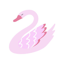 Pink swan vector. Illustration for printing, backgrounds, wallpapers, covers, packaging, greeting cards, posters, stickers, textile and seasonal design. Isolated on white background.