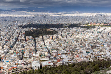 Panoramic view of the city of Athens from Lycabettus hill, Greece