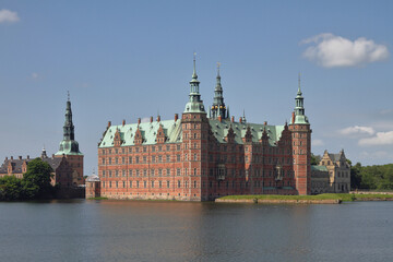 Medieval castle on lake. Frederiksborg, Hillerod, Denmark