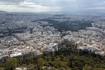 Panoramic view of the city of Athens from Lycabettus hill, Greece