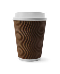 Takeaway paper coffee cup with lid isolated on white