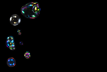 Soap bubbles isolated on a black background