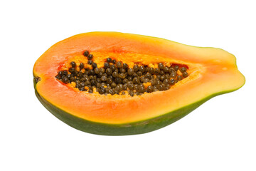 Papaya fruit isolated on a white background. Tropical fruit. Half papaya.