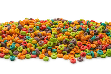 Sweet multicolored flakes, cereal loops.
