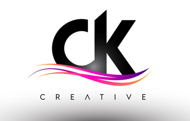 CK Logo Letter Design Icon. CK Letters with Colorful Creative Swoosh Lines