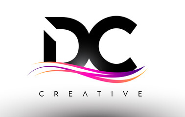 DC Logo Letter Design Icon. DC Letters with Colorful Creative Swoosh Lines
