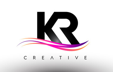KR Logo Letter Design Icon. KR Letters with Colorful Creative Swoosh Lines