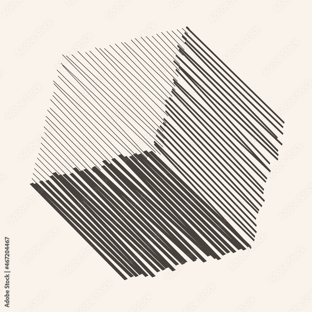 Poster abstract geometric background. artistic lines design. a cube with lines of varying thickness. minima