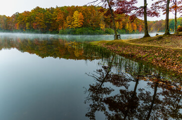 Fall Color Reflections on Boley Lake, Babcock State Park, West Virginia, USA