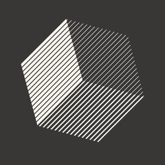 Geometric lines art. Cube shape icon or logo. Halftone geometric design.