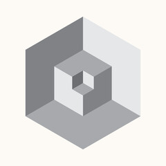 Three-dimensional cube without a segment. Abstract geometric background.