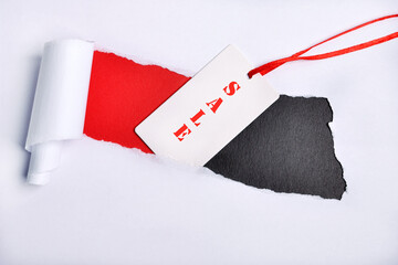 label on a black and red background