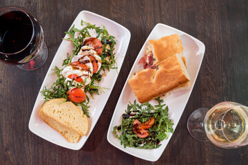 Mozzarella and Tomato and Focaccia sandwich starters