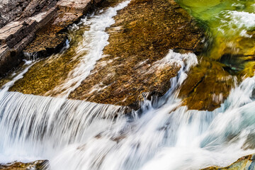 McDonald Creek Flowing Through Gorge On The Going to the Sun Road, Glacier National Park, Montana,...