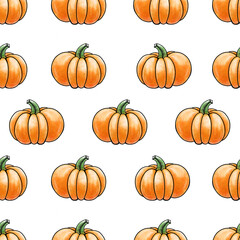 Handpainted watercolour digital pattern orange pumpkins.