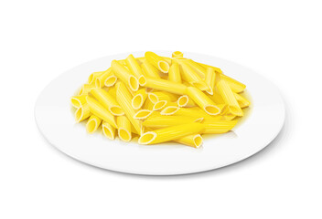 Pasta on plate. Macaroni. Traditional italian food. Isolated on white background. Eps10 vector illustration.