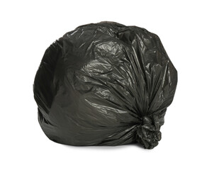 Fototapeta na wymiar Black trash bag filled with garbage isolated on white