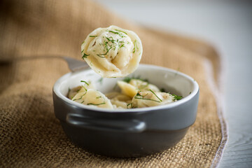 boiled dumplings with meat filling in a bowl