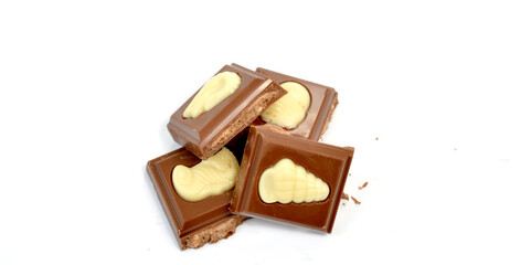 Closeup of chocolate bar isolated on white.