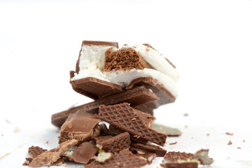 Closeup of chocolate bar isolated on white