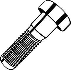 Vector illustration of a screw drawn in black and white

