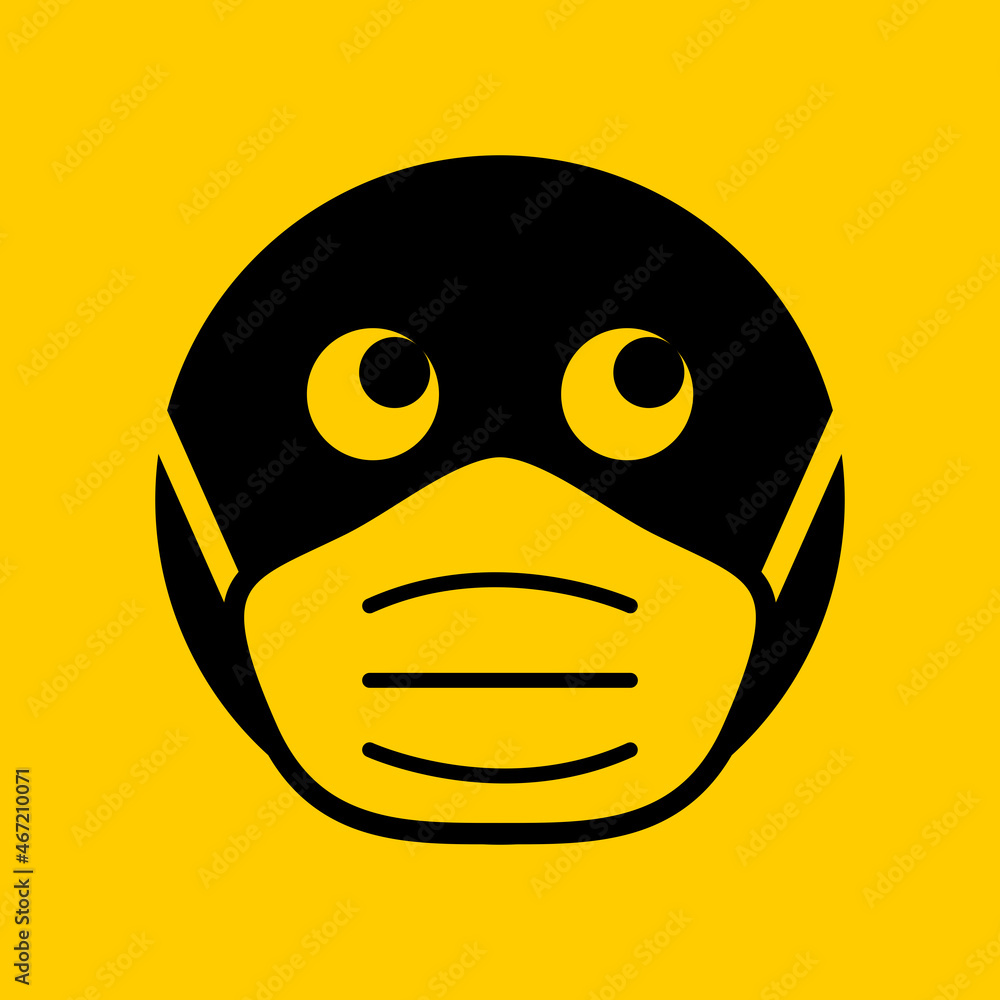 Poster wear a mask warning sign showing a face with a facemask icon. vector image.