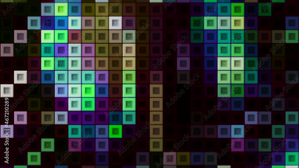 Poster background with colorful squares in tetris. motion. electronic tetris with moving neon squares. styl