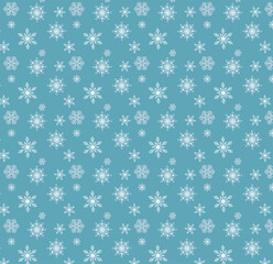 Winter vector background with a pattern of various snowflakes on a blue background