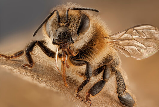 Brown bee in close-up