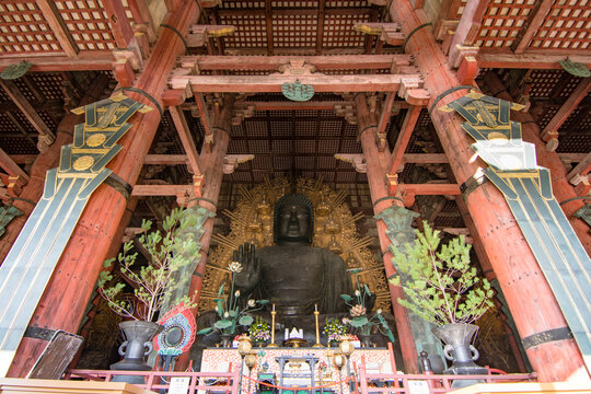 Buddha statue in tōdai-ji temple in nara, japan