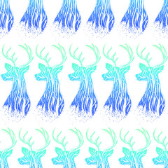 Tree Reindeer Seamless Pattern. Vector Illustration of Nature Animal.