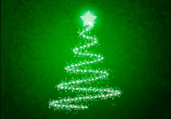Árbol de navidad iluminado en fondo verde.