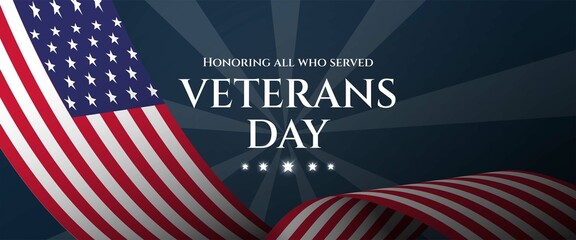 USA Veterans day horizontal banner template design. Usable for banner, cover, header, background, and web.