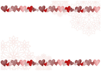 イラスト素材：手描き風のハートとレース模様のフレーム
