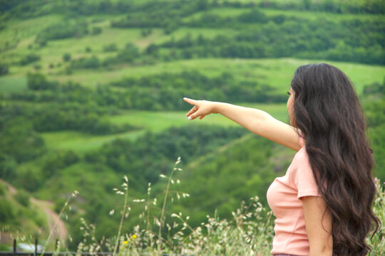 Woman Show In Green Nature