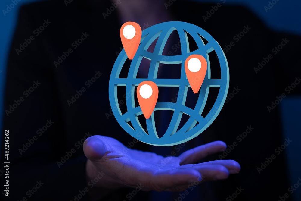 Aufkleber Digital hologram of the Earth with satellites on orbit. Digital globe with statistics data global