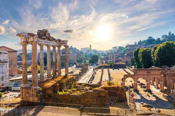 View on the Roman Forum ruins at sunny day, Rome, Italy