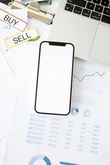 Phone mockup on stock market blank paper background